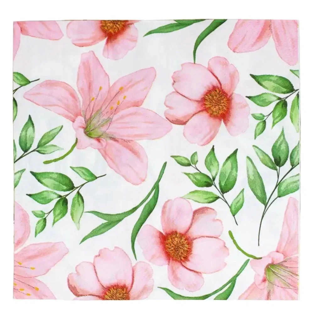 Boutique Floral Pink and Green 3-ply Luncheon Paper Napkins, 20 ct